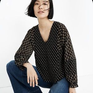 Madewell Sheer-Sleeve Top in Brushstroke Paisley Mix